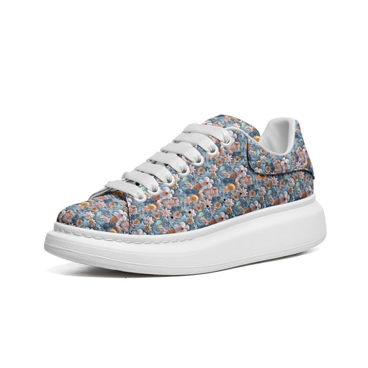 Women's Non Slip Lace Up Floral 3D Print Vegan Leather Sneakers