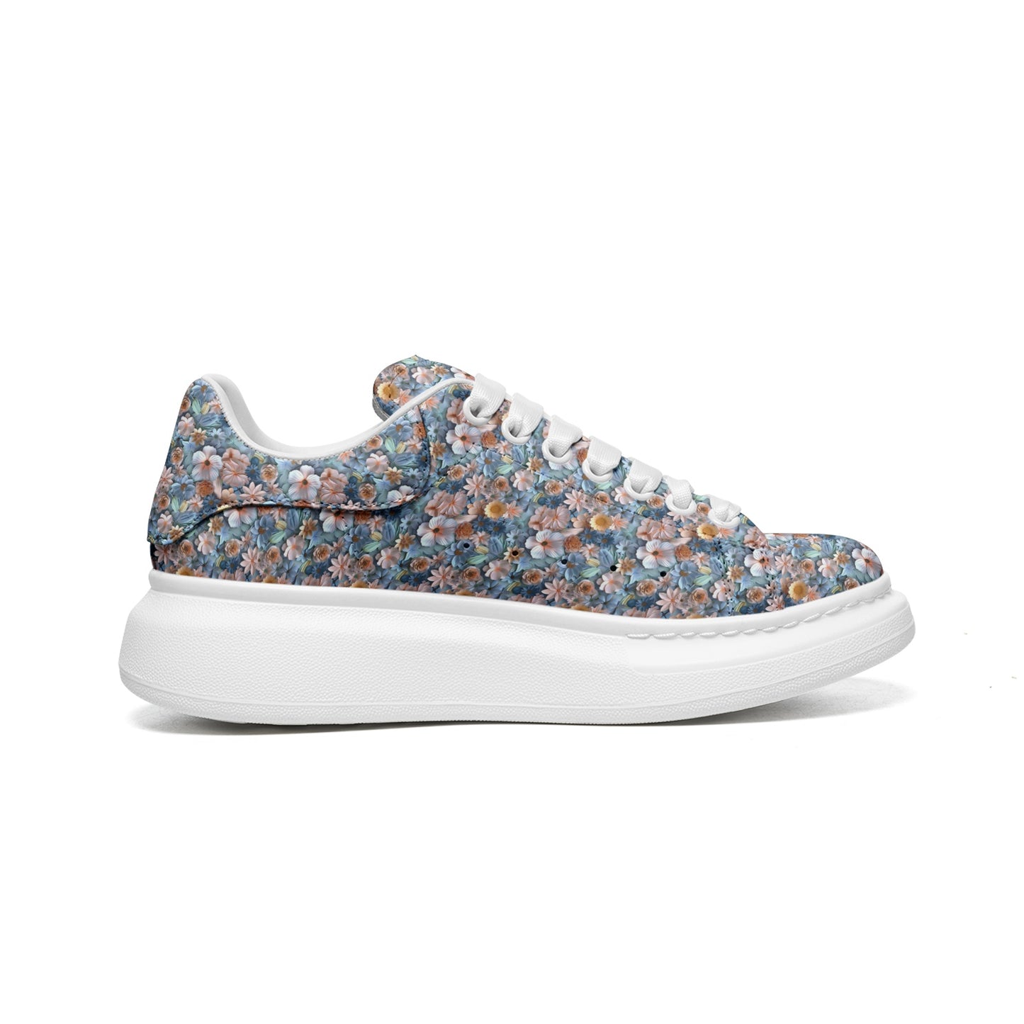 Women's Non Slip Lace Up Floral 3D Print Vegan Leather Sneakers