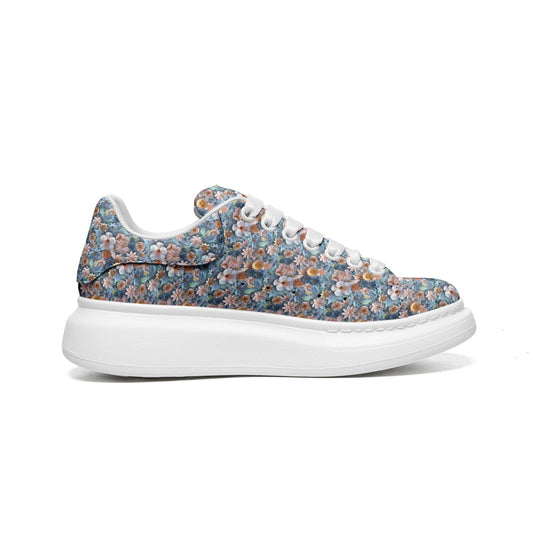 Women's Non Slip Lace Up Floral 3D Print Vegan Leather Sneakers