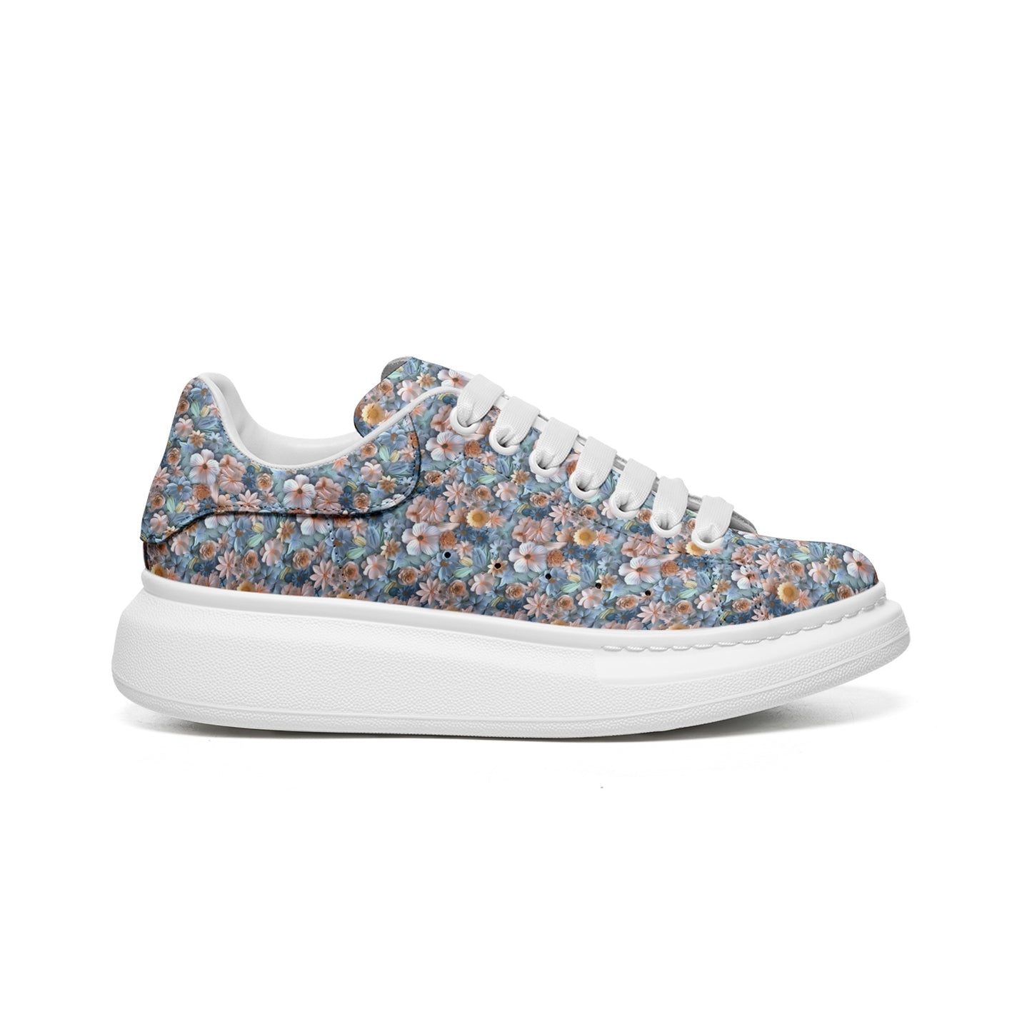 Women's Non Slip Lace Up Floral 3D Print Vegan Leather Sneakers
