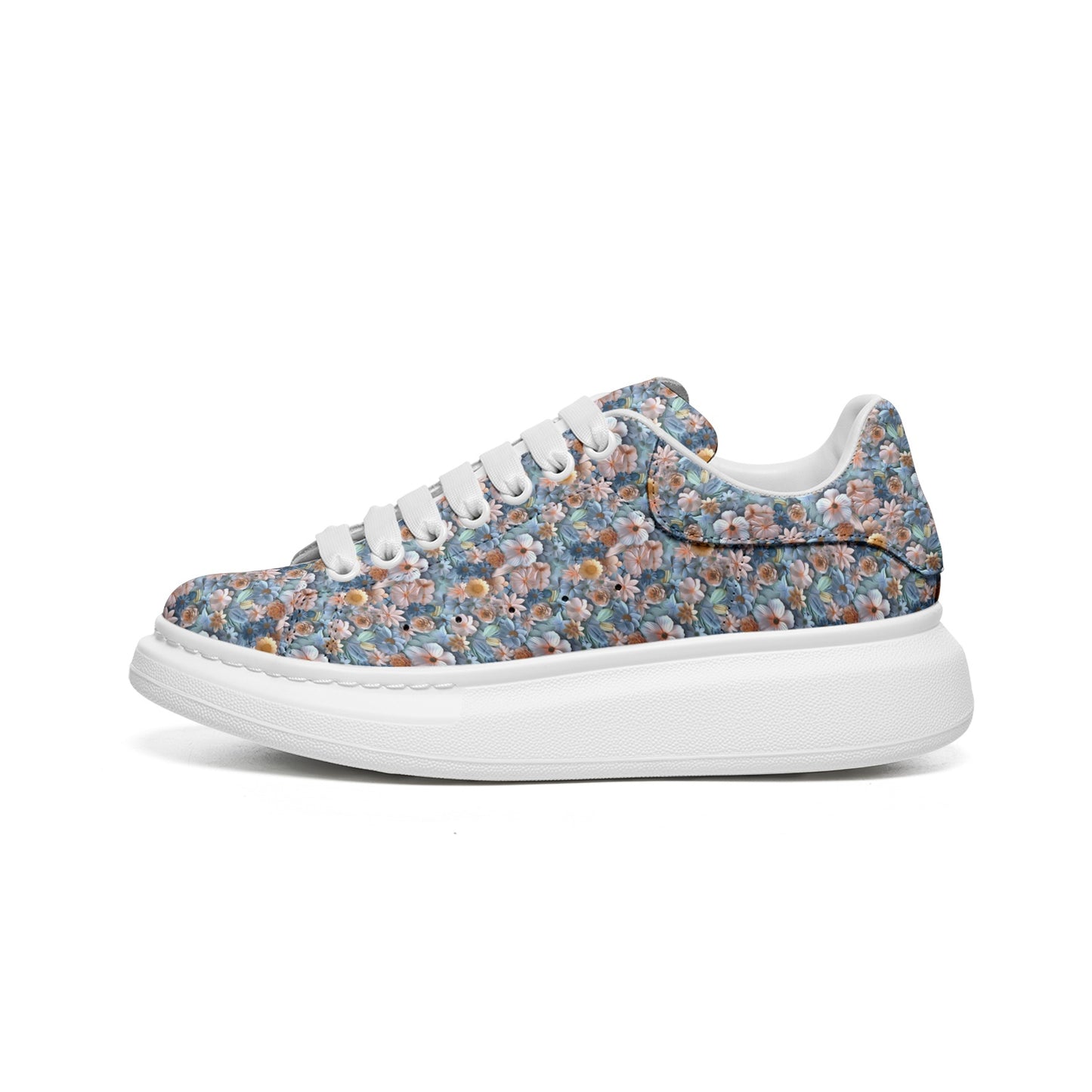 Women's Non Slip Lace Up Floral 3D Print Vegan Leather Sneakers