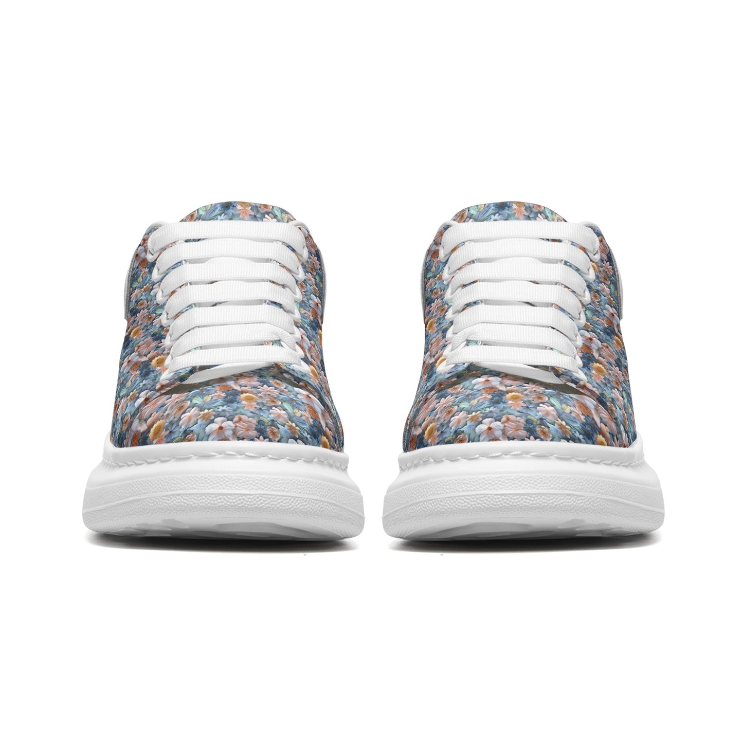 Women's Non Slip Lace Up Floral 3D Print Vegan Leather Sneakers