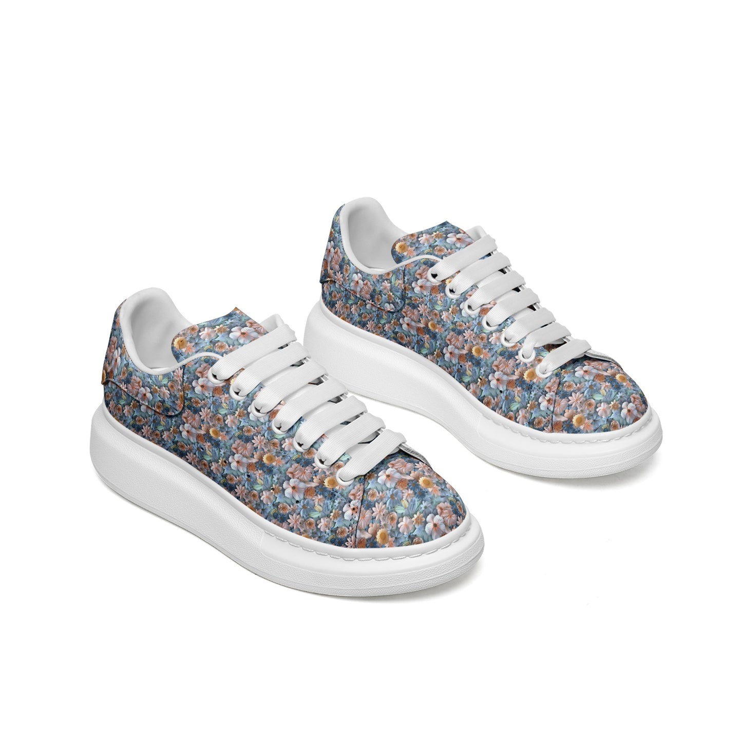 Women's Non Slip Lace Up Floral 3D Print Vegan Leather Sneakers