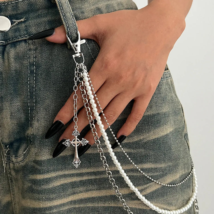 Punk Cross Stitching Pants Zipper Ornament CJ