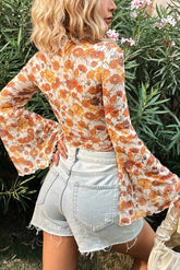 Orange Floral Printed Bell Sleeve Blouse - The Aurora Touch
