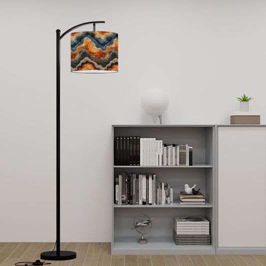 Earth Tone Marble Arc Floor Lamp - Modern Swirl Design Handcrafted Lighting | Made in USA | Living Room, Office, or Bedroom Statement Piece