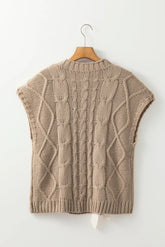 Cable Knit Colorblock Satin Bowknot Short Sleeve Sweater - The Aurora Touch