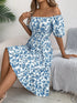 Floral Print Square Collar Dress Summer Fashion Ruffles Dresses Women&