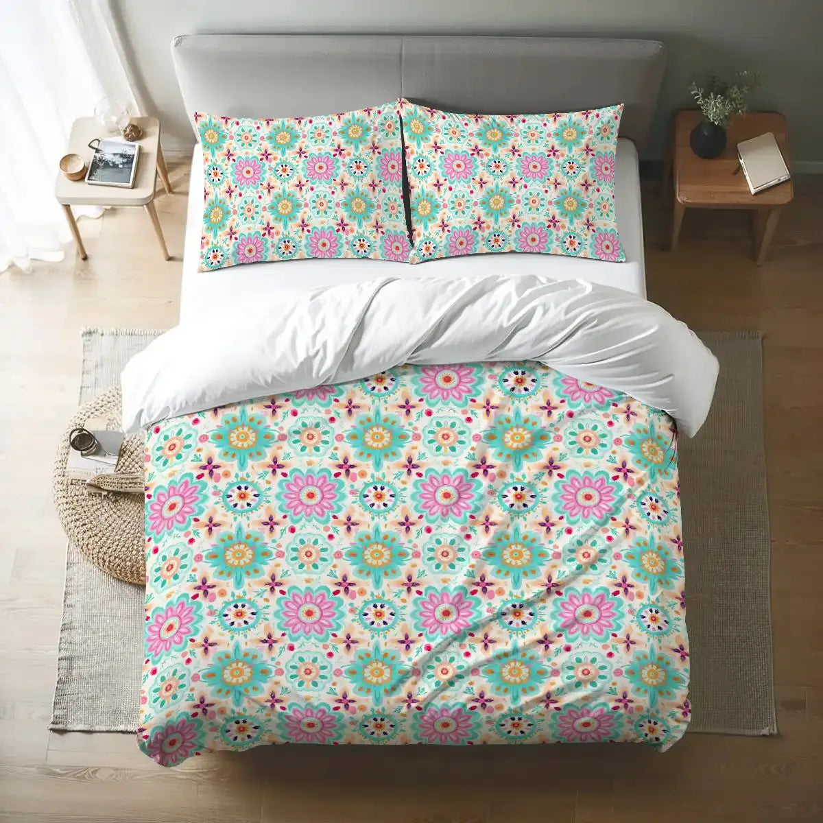 Vibrant Geometric Print Design Queen Duvet Cover Set The Aurora Touch