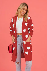 Heart Graphic Open Front Cardigan with Pockets The Aurora Touch