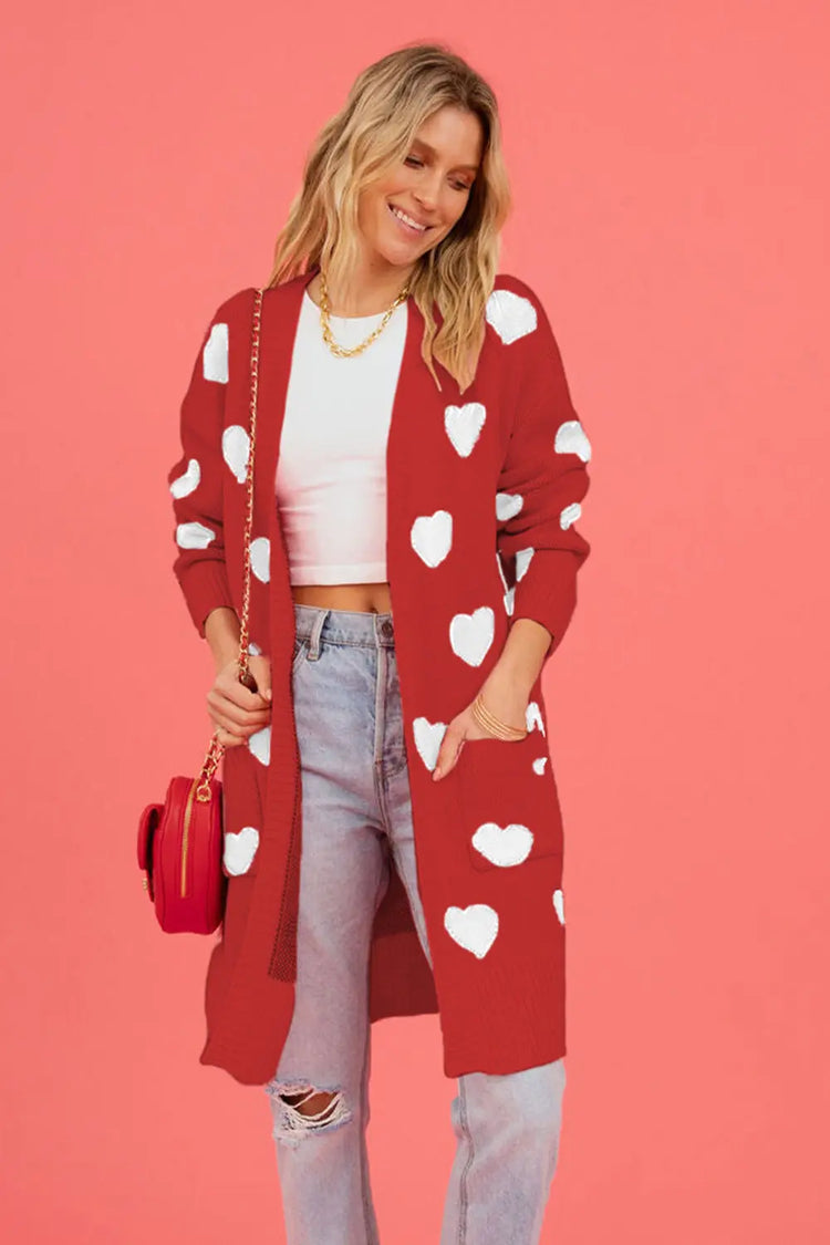Heart Graphic Open Front Cardigan with Pockets The Aurora Touch