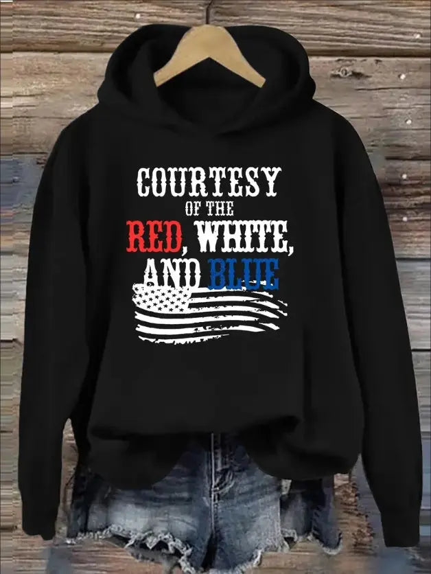 Stylish American Flag Print Hoodie - Soft, Casual, Long Sleeve Sweatshirt- 4th of July Wear CJ