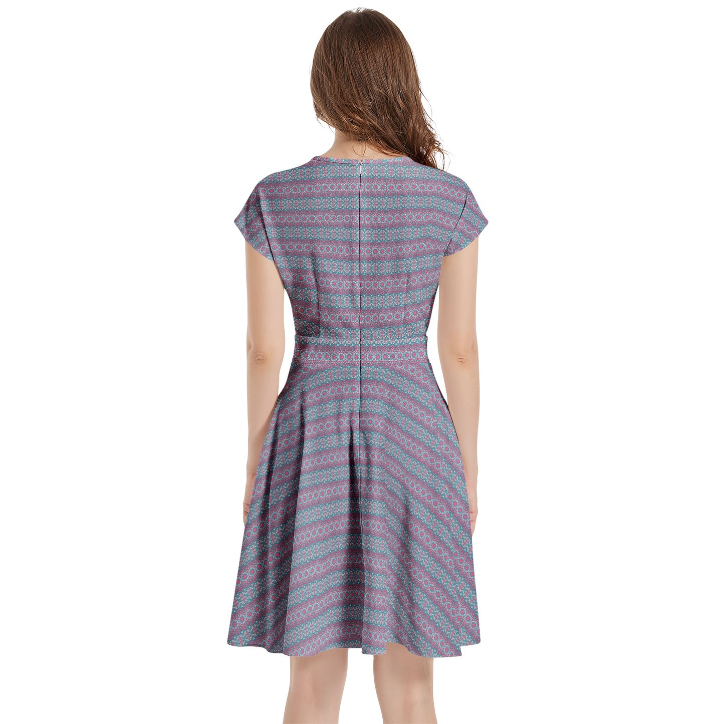 Womens Vibrant Blue Purple Short Sleeve Casual A-Line above the knee Dress