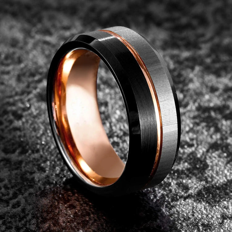 Creative Rose Gold Black Silver Three-color Ring- Male Ring CJ