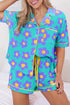 Green Flower Print Short Sleeve Shirt Pajamas Set The Aurora Touch