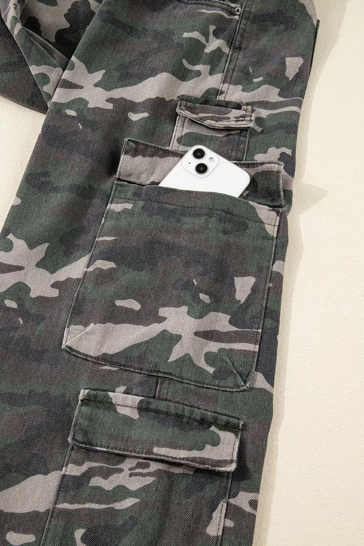 Green Camo Denim Cargo Wide Leg Pants Dear-Lover Dropshipping