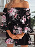 Boho Leaf Graphic Print Off Shoulder Dress - The Aurora Touch
