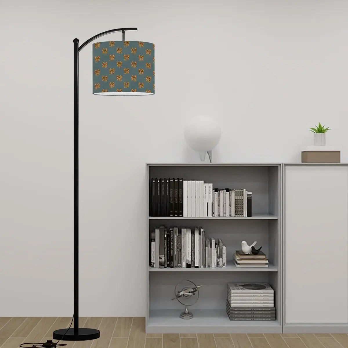 Damask Geometrical Prnt Pattern Design Arc Floor Lamp (Made in USA) The Aurora Touch