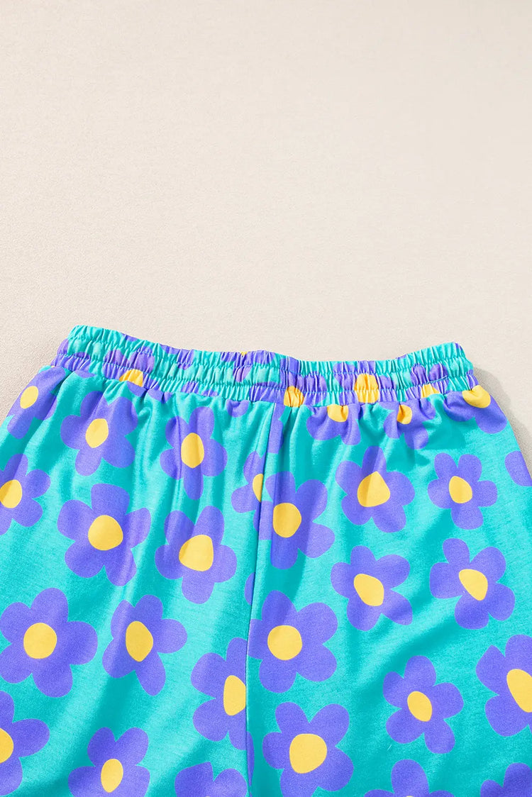 Green Flower Print Short Sleeve Shirt Pajamas Set The Aurora Touch