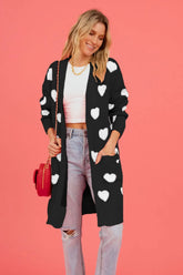 Heart Graphic Open Front Cardigan with Pockets The Aurora Touch