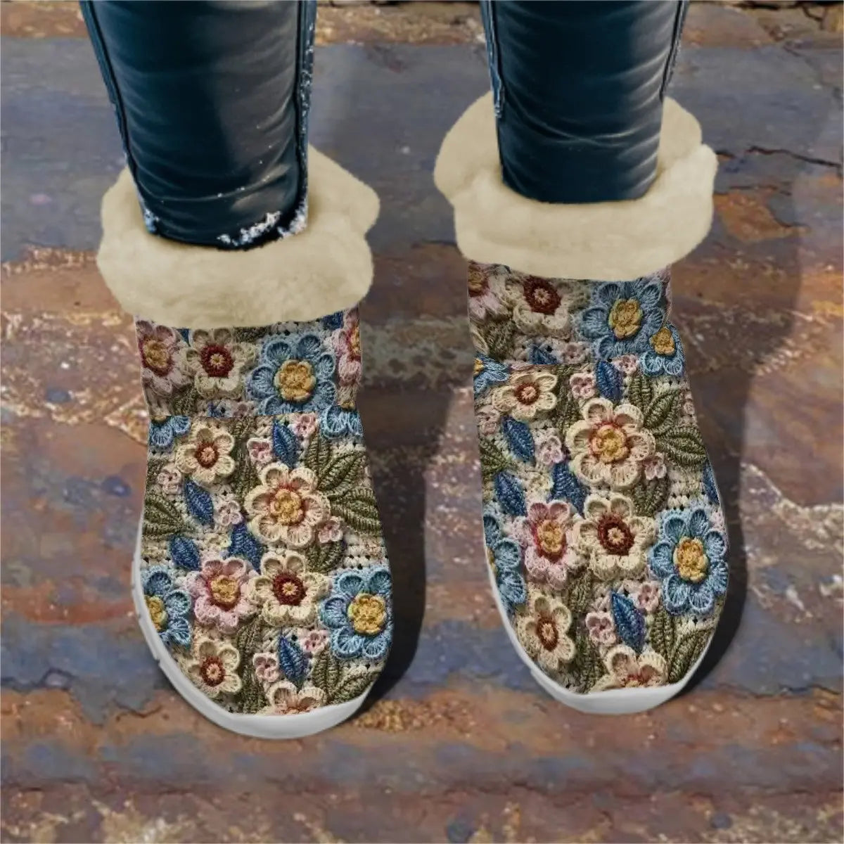 Pretty 3D Crotchet Floral Design Snow Boots - The Aurora Touch
