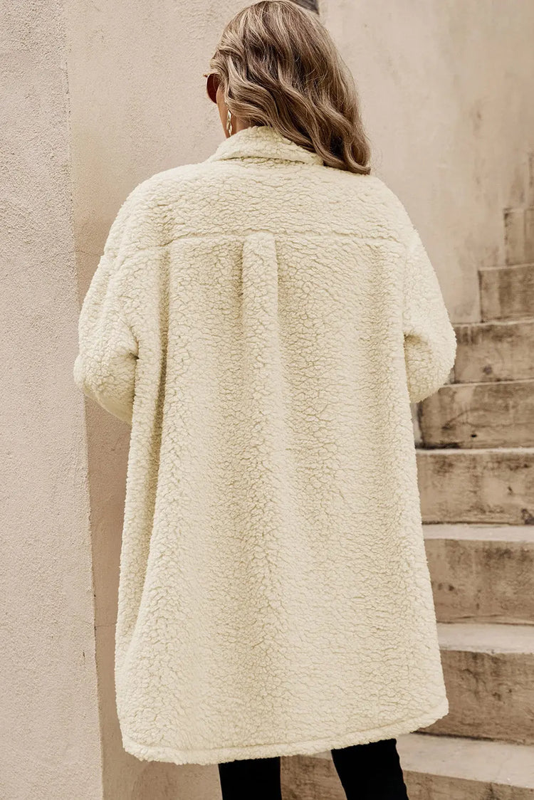 Beige Contrast Flap Pocket Single Breasted Teddy Coat Dear-Lover Dropshipping