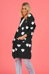 Heart Graphic Open Front Cardigan with Pockets The Aurora Touch