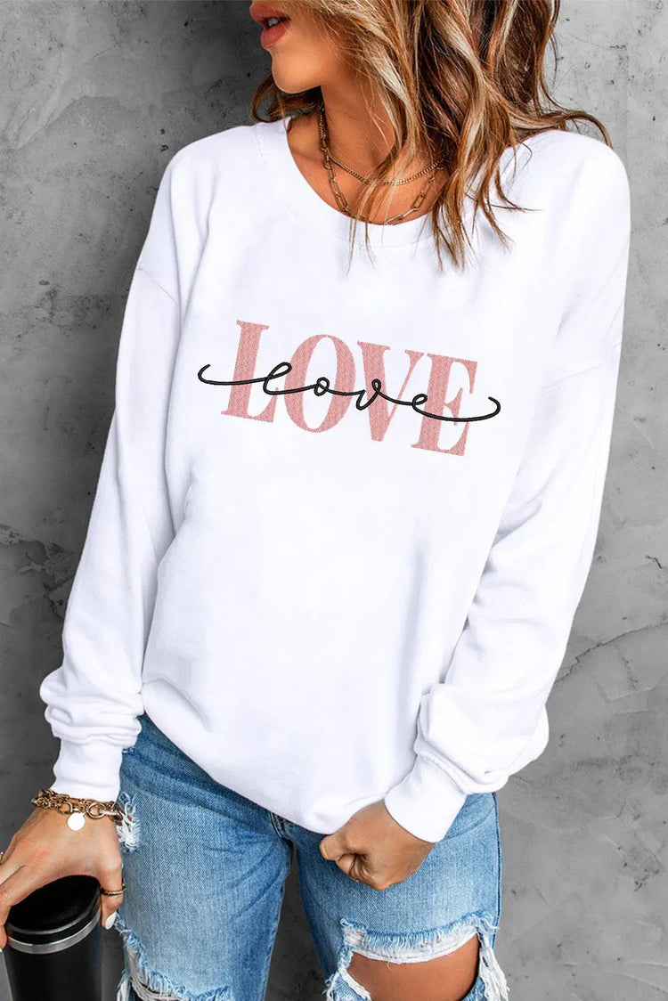 LOVE Round Neck Dropped Shoulder Sweatshirt Trendsi