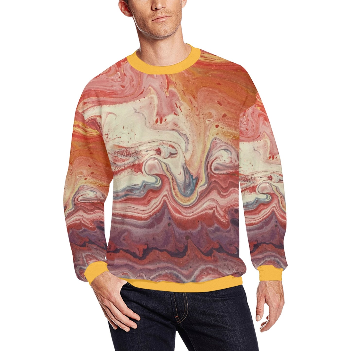 Vibrant Colorful Swirl Design Men's crew neck sweatshirt（QUE）
