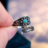 925 Silver Spoon Ring - Exquisitely Carved With Sunflowers, Embellished With Inlaid Turquoise The Aurora Touch