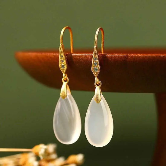 Simple White Jade Water Drop Earrings CJ