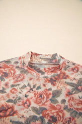Floral Print Mesh Long Sleeve Top - The Aurora Touch