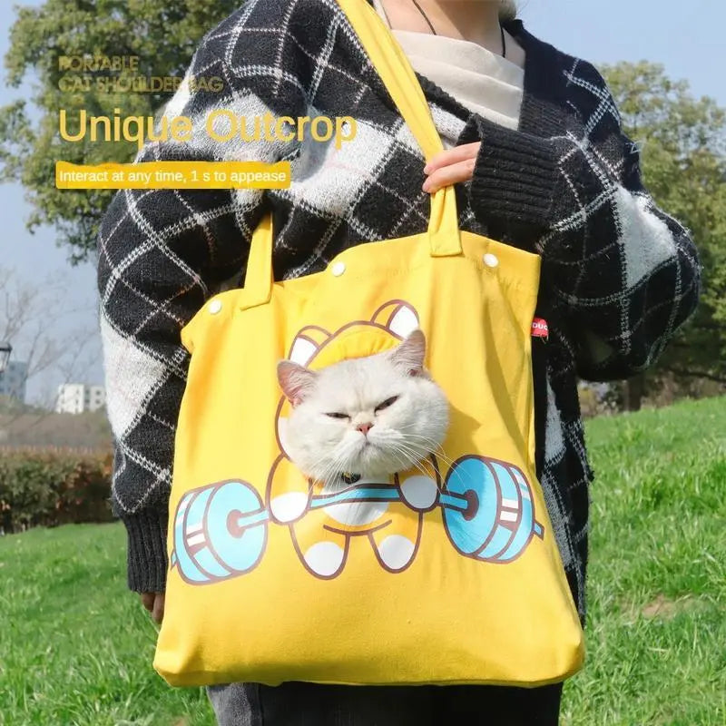 Pet Canvas Shoulder Bag, Cute Animal Shaped Cat Portable Canvas Carrier The Aurora Touch