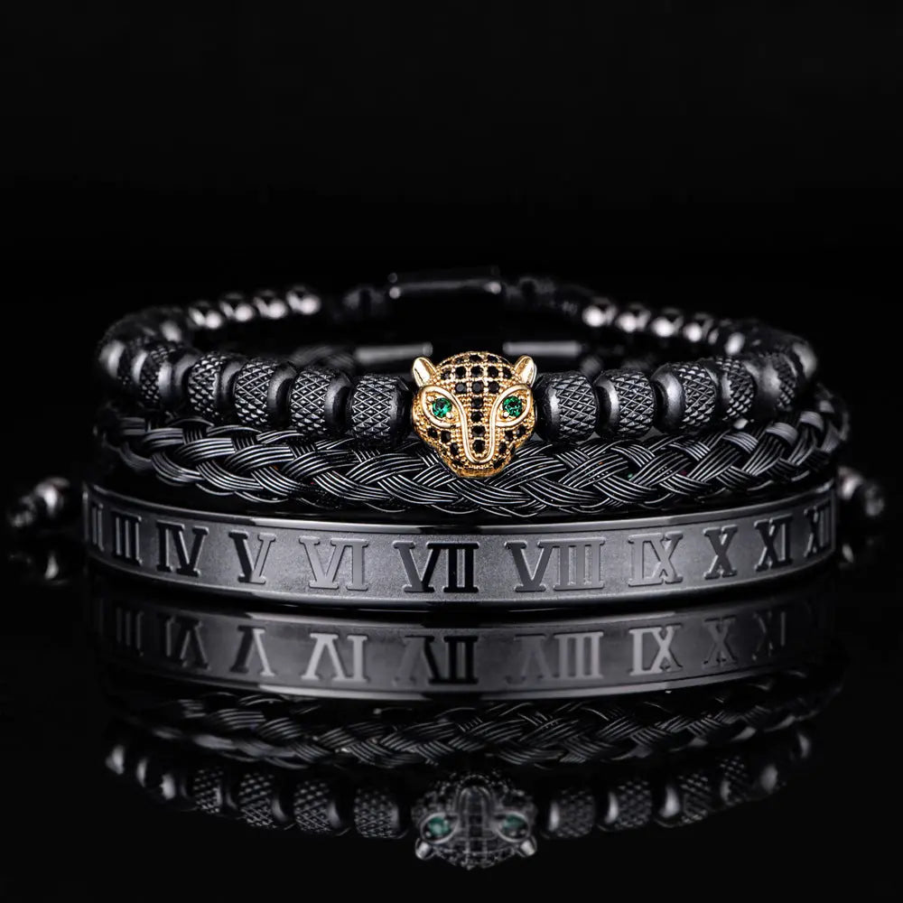 Leopard Head Set Mesh Pineapple Pearl Roman Bracelet The Aurora Touch