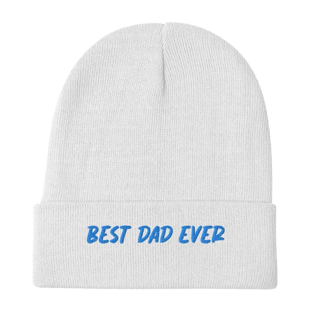 Bast Dad Ever Embroidered Beanie, White Mens Skull Cap, Winter White Father Beanie, Soft White warm hat, great gift for Dad, Warm Winter hat The Aurora Touch