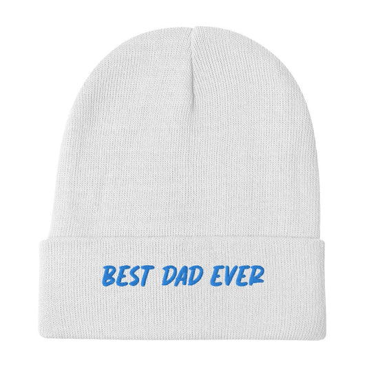 Bast Dad Ever Embroidered Beanie, White Mens Skull Cap, Winter White Father Beanie, Soft White warm hat, great gift for Dad, Warm Winter hat