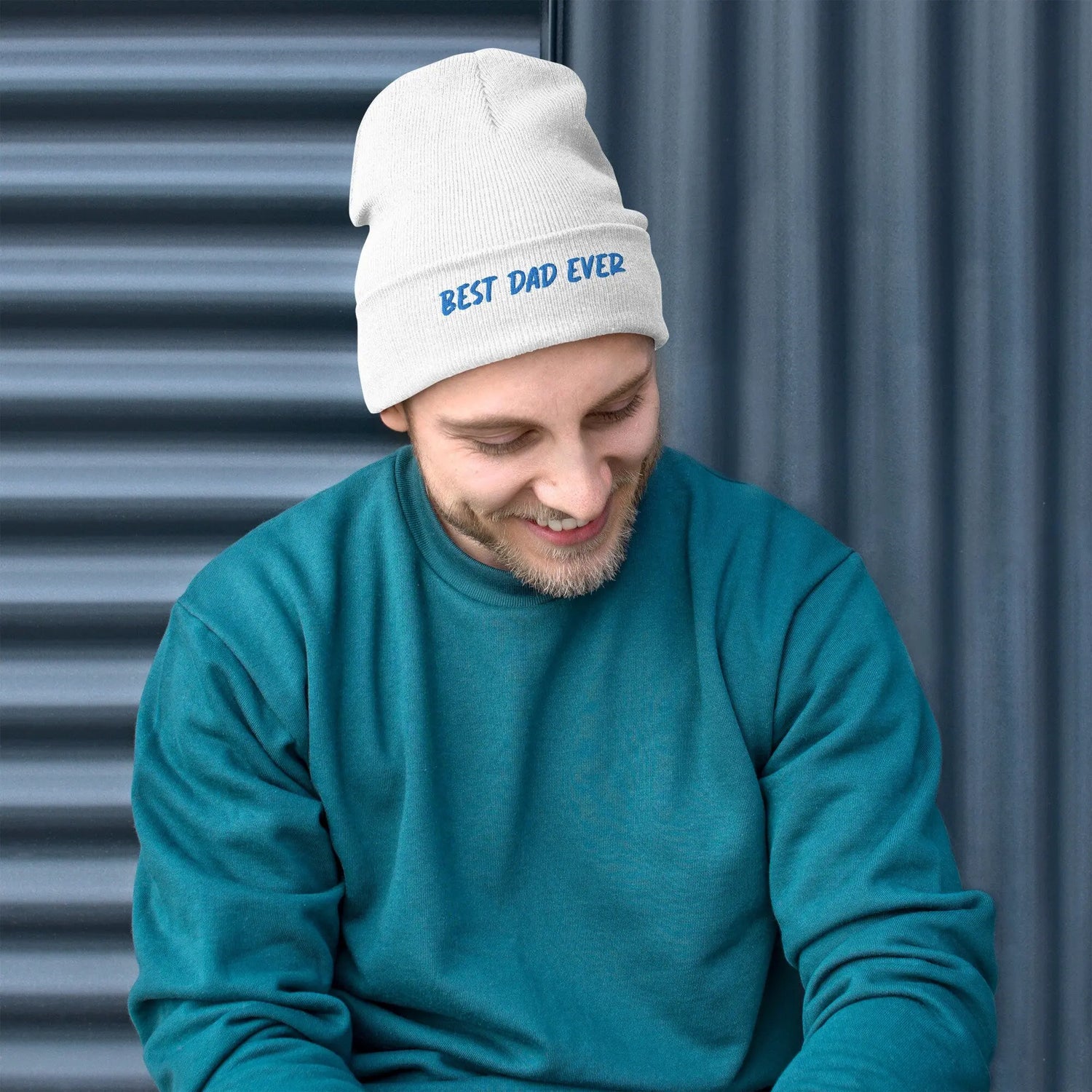 Bast Dad Ever Embroidered Beanie, White Mens Skull Cap, Winter White Father Beanie, Soft White warm hat, great gift for Dad, Warm Winter hat The Aurora Touch