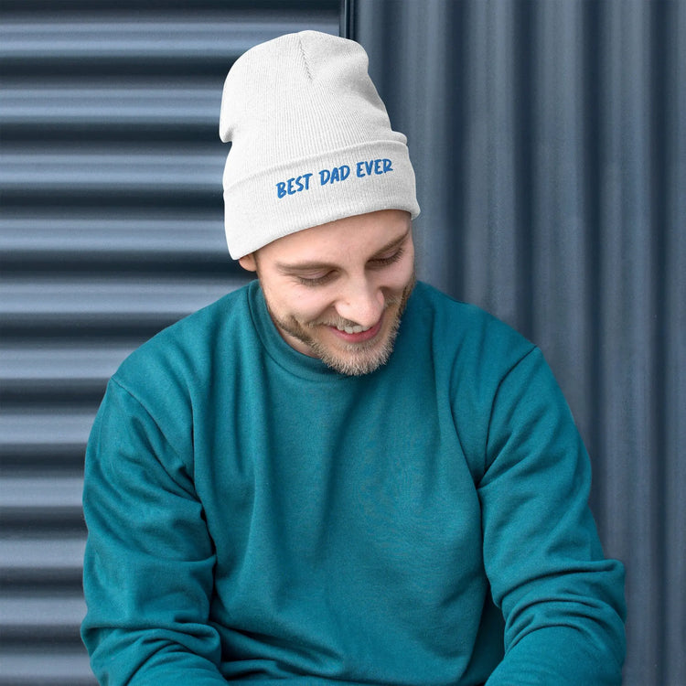 Bast Dad Ever Embroidered Beanie, White Mens Skull Cap, Winter White Father Beanie, Soft White warm hat, great gift for Dad, Warm Winter hat The Aurora Touch