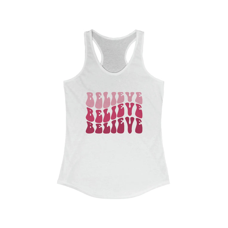 Believe Womens Tank Top, Novelty female positive empoweing casual jean leggings yoga workout shirt