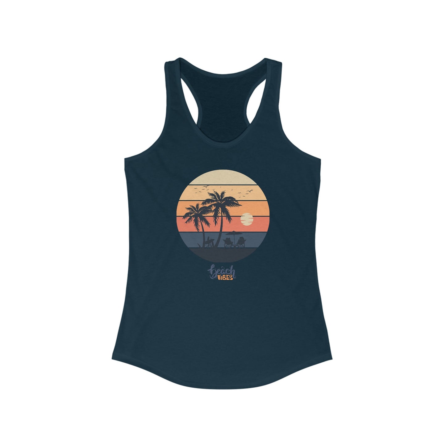 Women's Beach Vibes Racerback Tank, Beach vibes female Summer casual relax vacation travel novelty clothing wear