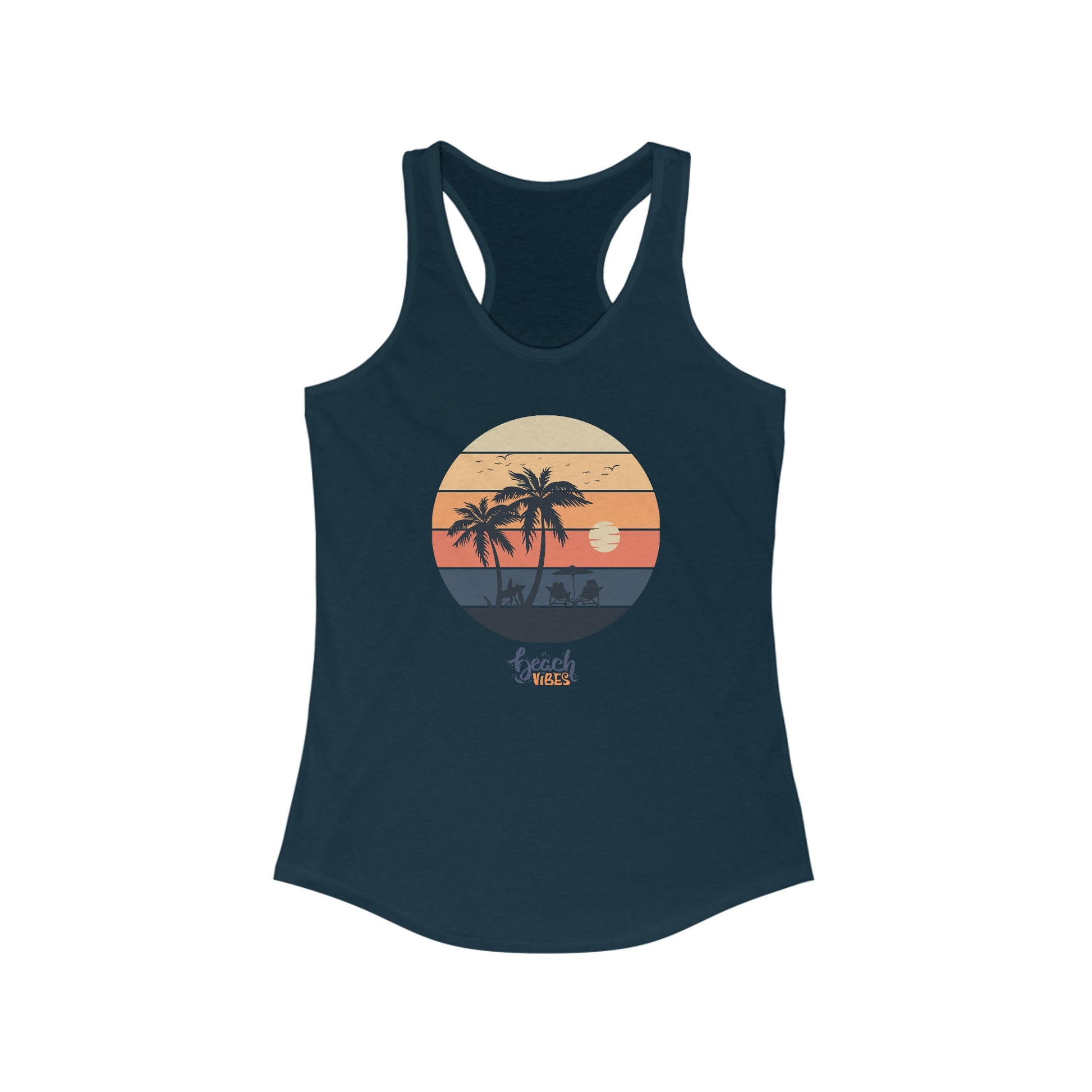 Women's Beach Vibes Racerback Tank, Beach vibes female Summer casual relax vacation travel novelty clothing wear
