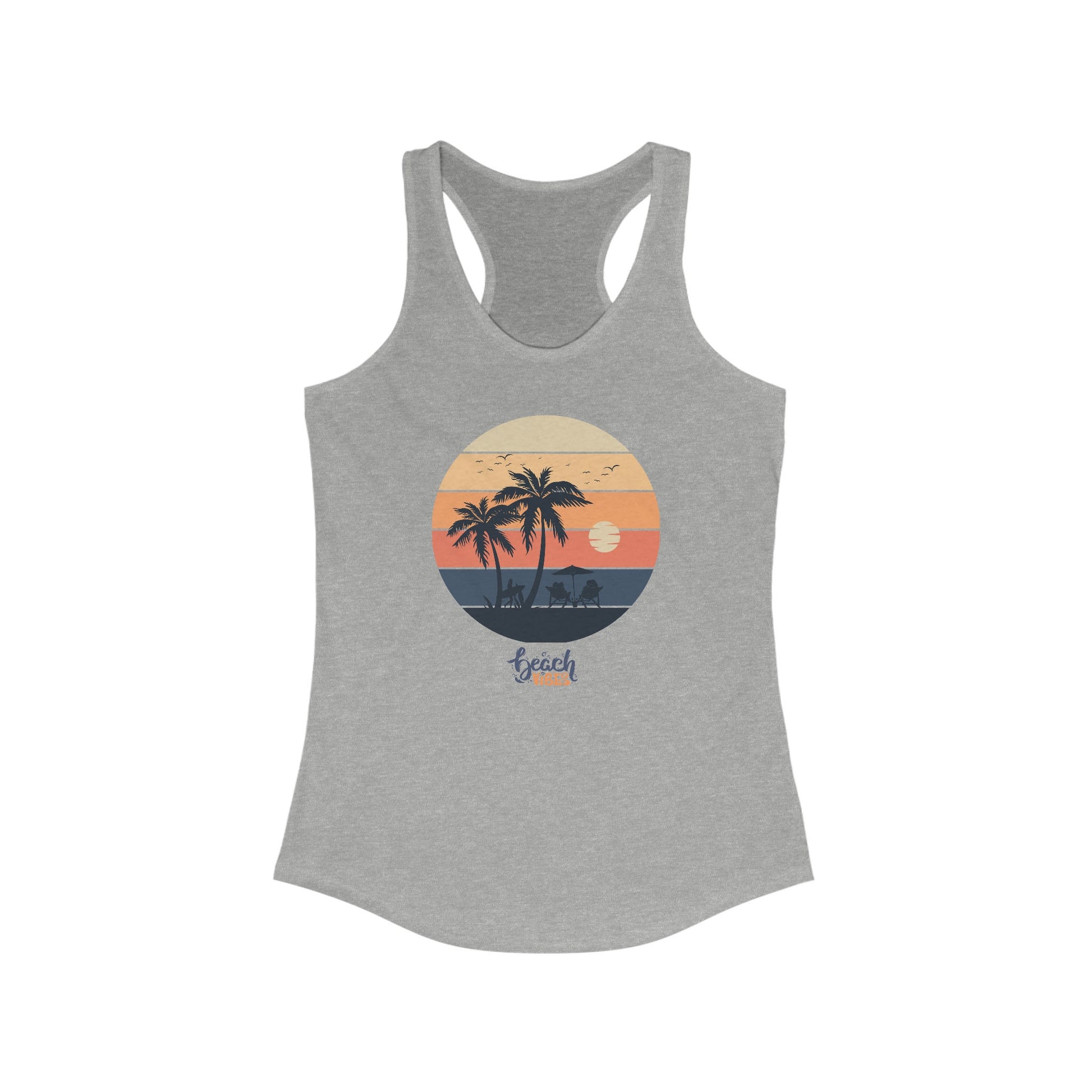 Women's Beach Vibes Racerback Tank, Beach vibes female Summer casual relax vacation travel novelty clothing wear