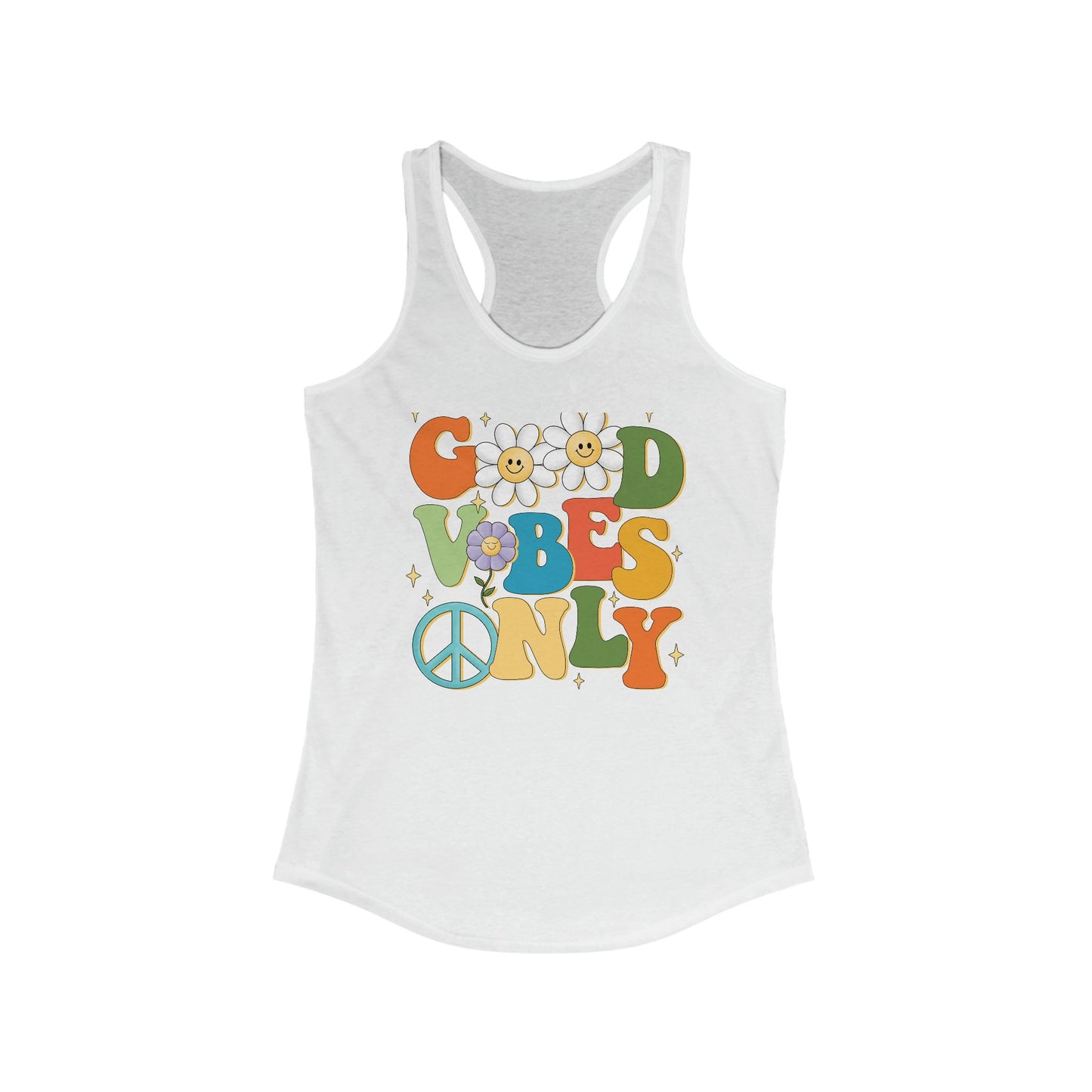 Women's Blue Ideal Racerback Tank, Good vibes only groovy retro stylo design laidback cool summer casual beach day travel women wear top