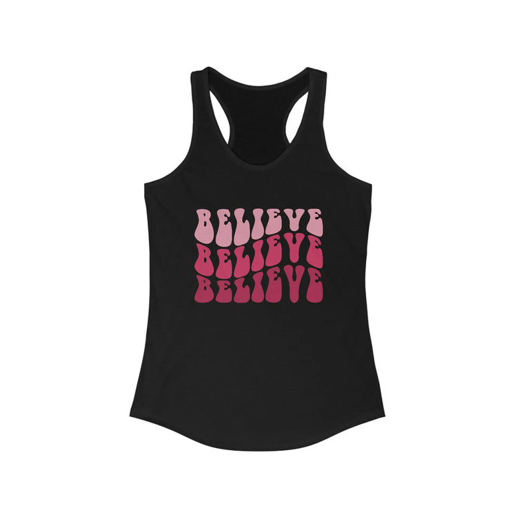 Believe Womens Tank Top, Novelty female positive empoweing casual jean leggings yoga workout shirt