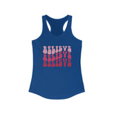 Believe Womens Tank Top, Novelty female positive empoweing casual jean leggings yoga workout shirt