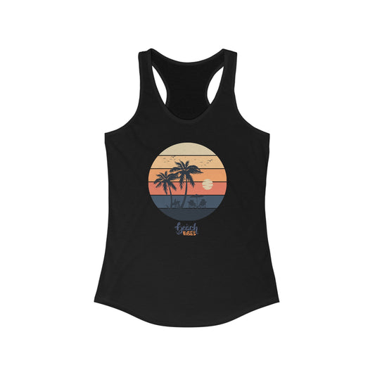 Women's Beach Vibes Racerback Tank, Beach vibes female Summer casual relax vacation travel novelty clothing wear
