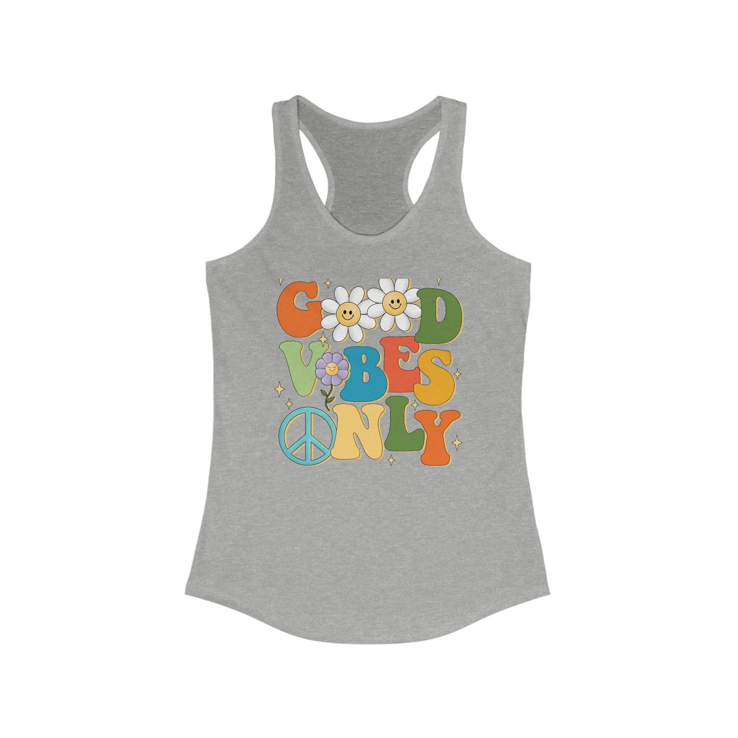 Women's Blue Ideal Racerback Tank, Good vibes only groovy retro stylo design laidback cool summer casual beach day travel women wear top