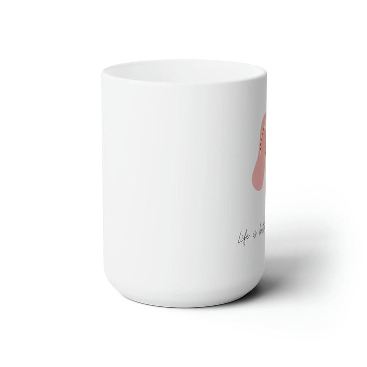 Ceramic Mug 15oz, Summer pink sandals solid print coffee tea everyday casual drinking large white decorative drinking cup