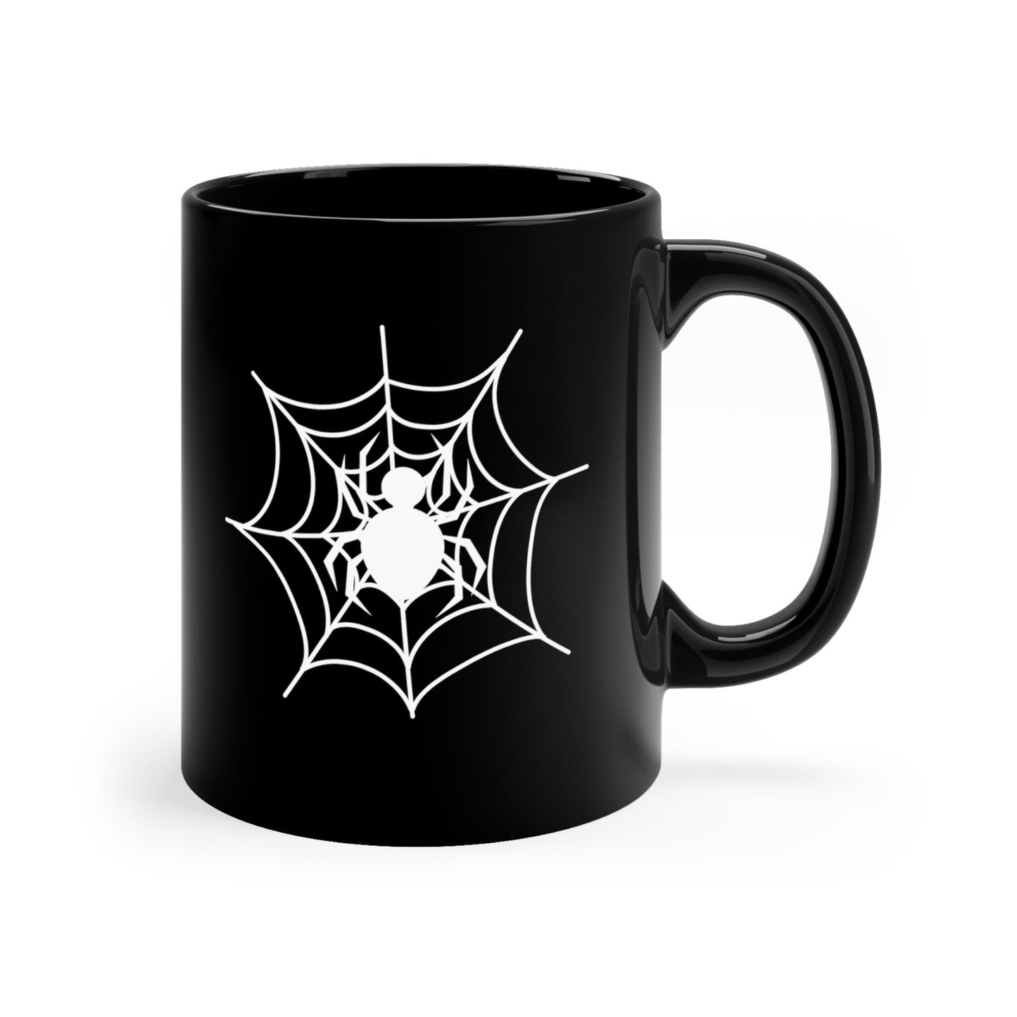 11oz Black Mug, Halloween Holiday spiderweb white print double side design spooky kitchen festive coffee tea water office home everyday cup