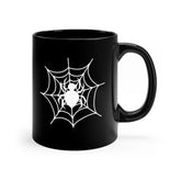 11oz Black Mug, Halloween Holiday spiderweb white print double side design spooky kitchen festive coffee tea water office home everyday cup The Aurora Touch